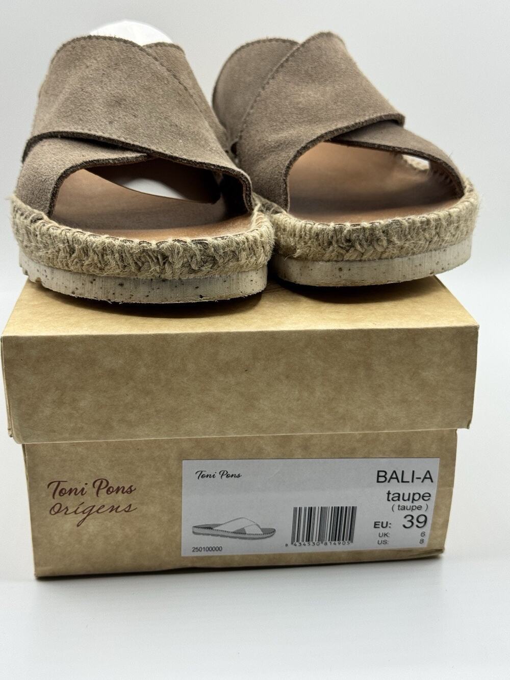 Toni Pons BALI Taupe Tan Espadrille Slides Sandals Women's Size 39 US 8